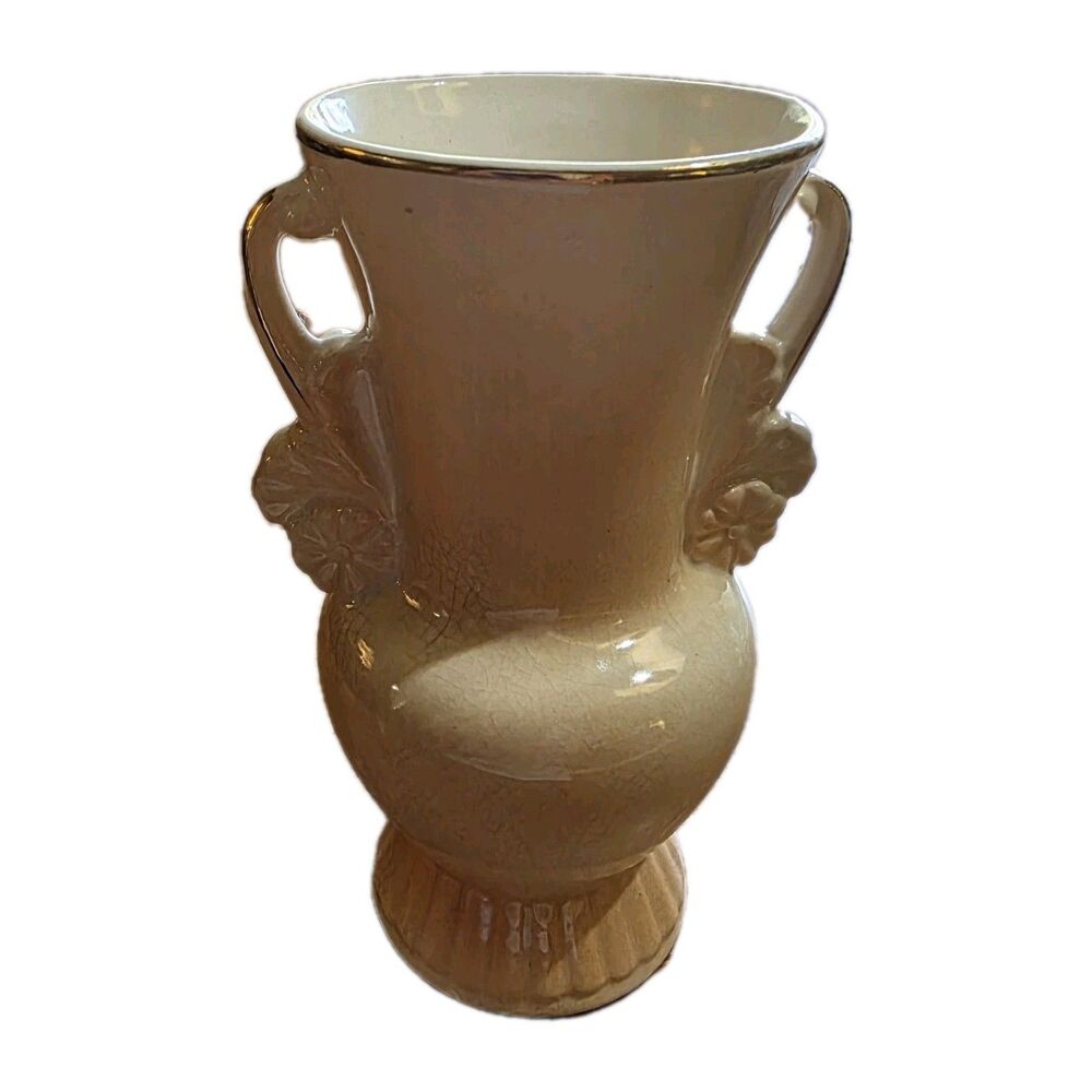Vintage Royal Copley 6.5" H Vase Double Handled Peach Glaze Ceramic MCM
